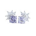 S925 Sterling Silver Earrings, Four-Prong Radiant Cut Ice Flower Blue Topaz and Yellow Diamond Studs-0-3
