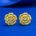 wholesale S925 silver-plated spring-summer new camellia brushed earrings, fashionable and versatile style with a high-end feel-0-0