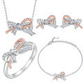 wholesale S925 Sterling Silver Stud Earrings, High-End Ring, Designer Twist Necklace, Bow Bracelet Four-Piece Jewelry Set-0-0