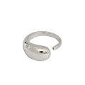 wholesale S925 Sterling Silver 496 Korean Version Ins Minimalist Drop-shaped Smooth Open Ring for Women-0-5