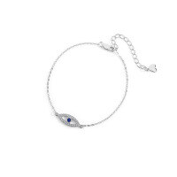 wholesale 925 Sterling Silver FarFan Light Luxury Zircon Evil Eye Bracelet for Women Ins Euro-American Small Batch Design Cross-border Wholesale-F4157-White Gold 925 Silver