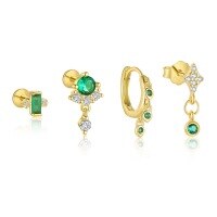 wholesale S925 Sterling Silver Ultra-sparkling Green Zircon Earrings, Fashionable, Trendy, Luxurious, And Exquisitely Irregular-Single four-piece combination pack