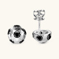 wholesale S925 Sterling Silver Cross-Border Personalized Fashion Football Black Moissanite Stud Earrings, European and American New Style Fan Earrings-0-0