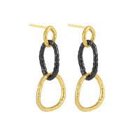 wholesale S925 sterling silver women's earrings with 779 niche, stylish, edgy, and luxurious split-color electroplated texture and irregular geometric triple rings-Black + 18K gold [with sterling silver ear plugs]  925 silver