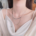 wholesale S925 sterling silver creative square tube 3D heart tassel necklace, ins fairy-like sweet and edgy style collarbone chain-0-1