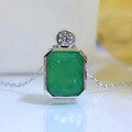 wholesale S925 silver new luxury bezel-set 10*12 simulated emerald pendant pure silver necklace for women-0-2