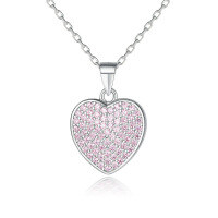 wholesale S925 Sterling Silver Cross-Border Hit Pink Diamond Heart Pendant with Pink Zirconia Love Necklace for Women, Small Batch Design with High-End Feel-Platinum 925 silver