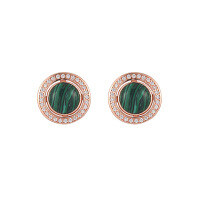 wholesale S925 Sterling Silver 269 Round Edge Drilled Malachite Earrings for Women, High-End Feel, Niche and Unique, Light Luxury, Elegant Silver Ear Jewelry-Rose gold [with sterling silver ear plugs]  925 silver