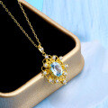 wholesale 925 Silver Gold-Plated Vintage Court-Style Openwork Lace Edge Pendant Sky Blue Topaz Fashion Necklace Sweater Chain-0-2