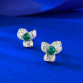 wholesale S925 silver jewelry live-streaming new design small fresh bougainvillea sugar loaf synthetic emerald earrings-0-1