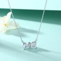 wholesale 925 Sterling Silver Double Heart Shaped Lucky Stone Zircon Pendant Bow Necklace for Women Small Collarbone Chain Ins Wholesale-0-3