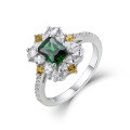 wholesale 925 Silver, Silver Xing Hui Jewelry Green Zircon 7*5 Chamfered Square Stone Ring, Niche Factory Direct Supply-0-4