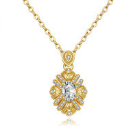 925 Silver Gold-Plated Moissanite Sunflower Pendant Necklace-Set with 1CT high-carbon diamonds  925 silver