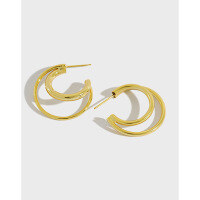 wholesale S925 sterling silver Korean-style elegant earrings, INS minimalist geometric crossed double-loop round earrings for women-Platinum [YH390/Double Ring/With Sterling Silver Earplugs] > 925 Silver