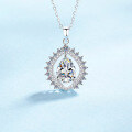 wholesale S925 Sterling Silver Pear Shape Moissanite Necklace for Women, Sunflower Teardrop Pendant Elegant and Sophisticated Collarbone Chain-0-0