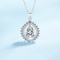 wholesale S925 Sterling Silver Pear Shape Moissanite Necklace for Women, Sunflower Teardrop Pendant Elegant and Sophisticated Collarbone Chain-Zircon 7*10mm 925 silver