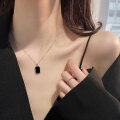 wholesale S925 silver black drip-engraved square necklace women's plaque collarbone chain D8434-0-0