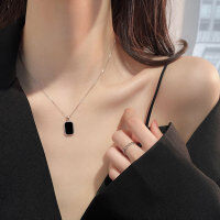 wholesale S925 silver black drip-engraved square necklace women's plaque collarbone chain D8434-S925 silver necklace silver 925 silver