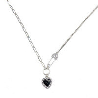wholesale Sterling silver black heart patch safety pin necklace for women, summer new luxurytrendy internet-famous collarbone chain-YL425 necklace approx. 11.8g  925 silver