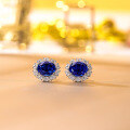 wholesale 925 Silver New Lab-Created Sapphire 10*12mm Oval Earrings with Full Diamond Halo Ear Studs-0-0