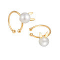 wholesale 14K Gold Plated 925 Sterling Silver with Natural Freshwater Pearl Korean Style Cute Bunny Girl Ear Climber-0-2