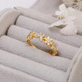 wholesale S925 Silver Plated 14K Gold Floral Design White Zircon Ring, Fresh, Sweet and Cute Style-0-5