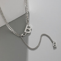 wholesale S925 Sterling Silver Korean Version Ins Small and Minimalist Design Versatile Large and Small Letter B Chain Texture Necklace for Women-Thai silver 925 silver