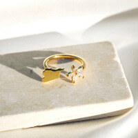 wholesale S925 solid silver original lightweight luxury Syria map personalized ring for women, versatile and minimalist open-ended ring-BZ0665-Gold>Adjustable opening