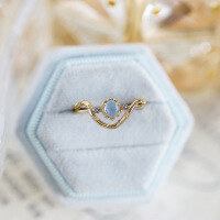 wholesale S925 Sterling Silver Natural Aquamarine Suite Ring Japanese Light Luxury Gemstone Ring for Women, Wearable Separately-Curved Geometric Ring  Size 7