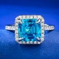wholesale S925 Silver 8*8 Aquamarine Diamond Ring, Daily Fashion for the Wealthy Lady, Mu Jing Jewelry New Product Live Stream New Release-0-5