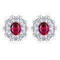 wholesale 925 Sterling Silver with High-Carbon Diamond ShuHua Earrings for Women, Featuring an 8*10 Oval Ruby with Surrounding Setting, New Collection from MuJing Jewelry-0-4