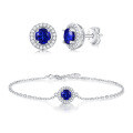 wholesale 925 Silver Gold-Plated Classic Baguette Round Lab-Grown Sapphire 05 Carat Bracelet Earring Set for Women Gift-0-0