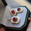 wholesale Metal material first: Vintage luxury natural ruby mother-of-pearl earring pendant French design minimalist set live broadcast supply-0-3