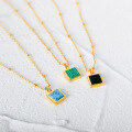 wholesale S925 Sterling Silver Square Natural Stone Pendant Necklace, Agate Malachite Women's Choker-0-4