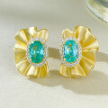 wholesale 925 Silver Gold-Plated Paraiba Color Diamond-Encrusted Oval Earrings for Women, Light Luxury Retro European and American Style High Carbon-0-0