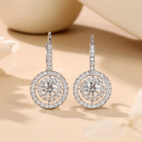 wholesale 18K Gold Plated Sterling Silver with Moissanite Cross-Border Luxury Round Earrings S925, Fashionable and Popular Moissanite Earrings-Platinum