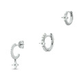 wholesale S925 Sterling Silver Petal-Shaped Crystal Studded Earring Set of Three, Modern Ins Style-0-6