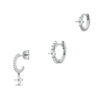 wholesale S925 Sterling Silver Petal-shaped Crystal Studded Earring Set Of Three, Modern Ins Style-Platinum