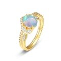 wholesale S925 Sterling Silver Gold Plated New Geometric Opal Egg-shaped Ring, Retro Style Ring for Wholesale-0-5