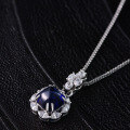 wholesale S925 Metal New Style Sugar Loaf 8*8 Minimalist and Cool Royal Blue 4 Carat Pendant Necklace 45cm-0-1