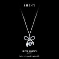 Sterling Silver Bow Minimalist Pendant Necklace, Hypoallergenic Wholesale New Arrival-S925 sterling silver with 50-point white moissanite