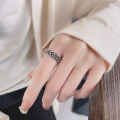 wholesale S925 Sterling Silver Retro Vintage Hand-Woven Geometric Cross Minimalist Adjustable Open Ring-0-2