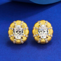 wholesale S925 Silver Gold-Plated with Italian Brushed Finish, 15ct Solitaire, Stylish and Luxurious from MuJing Jewelry-E582 Gold Brushed Earrings 925 Silver