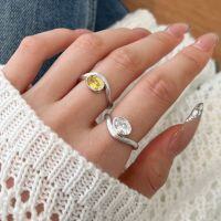 wholesale S925 Sterling Silver Cross-Border Light Luxury Women's Ring, Minimalist Yellow and White Oval Pigeon Egg Design, Fashionable and Elegant-Platinum Gold Diamond DY121181-SW-YE No. 6