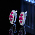 wholesale S925 Sterling Silver Cross-Border Women's Pigeon Blood Red Zircon Ear Studs Minimalist Luxury Fashion Moissanite High-End Ear Clip Hoop Wholesale-0-5
