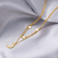 wholesale S925 Sterling Silver Korean Style Minimalist Fashion Star Moon Pendant Necklace for Women, Small Zr Stone Unique Design Choker-0-1
