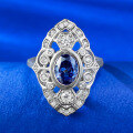 wholesale S925 silver ring simulated sapphire 6*8mm oval French waltz ring vintage fashion style dropshipping-0-0