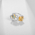 wholesale S925 Silver Designer Natural Citrine Ring with Naturalistic Butterfly Flower Opening Adjustable Ring-0-1