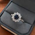wholesale 925 Sterling Silver Full Diamond Ring with 60mm Blue Sapphire for Women, Fashionable Commuter Style-0-0