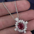 wholesale Metal material first: Vintage-style necklace with Zhufan Jewelry's 8*10mm pigeon blood ruby oval surrounded by diamonds, live broadcast bestseller-0-0